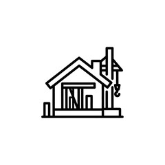 Fototapeta premium Line Art Illustration of Residential House with Chimney and Rooftop Details