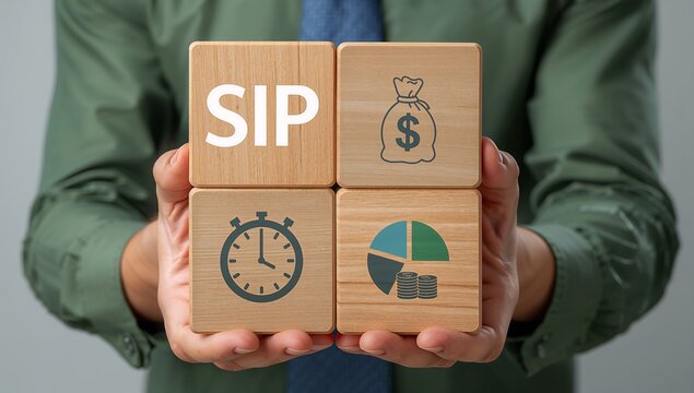 Business person holding wooden blocks with icons sees the abbreviation SIP. new