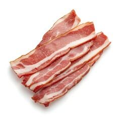 Obraz premium Freshly Sliced Bacon Strips on White Background Ideal for Food Photography and Recipes