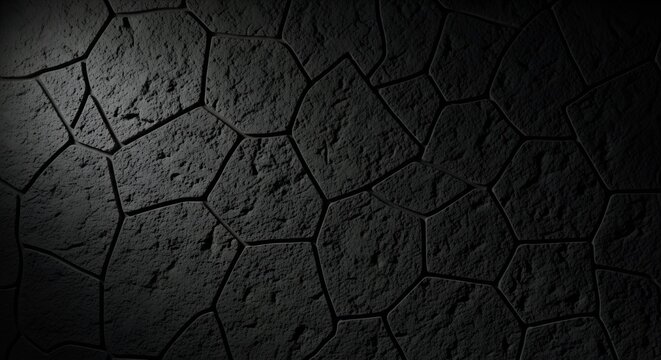 Tekstur Dinding Batu Hitam Geometris: Estetika Monokrom yang Kokoh dan Artistik