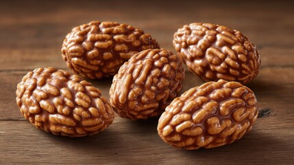 Decadent Pecan Praline Candies with a Crunchy Candied Exterior on a Wooden Surface