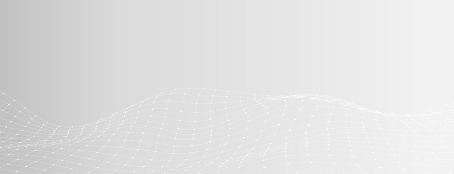 Gray background with a smooth gradient, featuring a wave-like grid pattern. The background is modern and minimalistic. Gray background. Abstract digital wave grid, gradient background vector