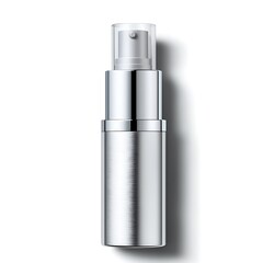Sleek silver cosmetic bottle with pump for skincare or beauty product display and advertising