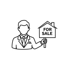 Fototapeta premium Real Estate Agent Holding For Sale Sign Outside House in Commercial Property Market