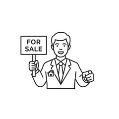 Real Estate Agent Holding For Sale Sign Promoting Property Listing