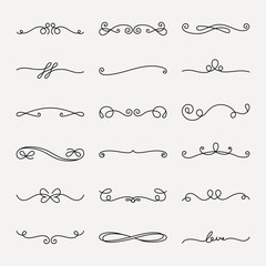 Obraz premium Vector set. Elegant black decorative swirls and flourishes. Swirls for design, flourishes for decoration. Perfect for invitations, cards, and elegant design projects. Hand drawn ornament vector set.
