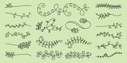 Vector set. Collection of decorative floral swirls and vines. Elegant floral designs with swirls and vines. Perfect for decorative projects needing floral accents. Hand drawn ornament vector set. © Rawpixel.com