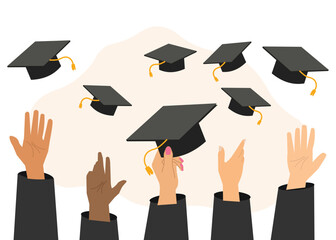 Graduates Throwing Caps in Celebration of Academic Achievement. Stock Illustration