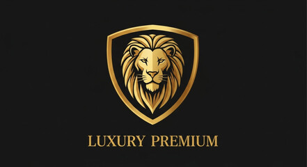Golden Lion Head Emblem Luxury Premium Logo Design. © Dik