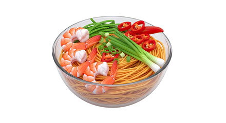 Bowl of Shrimp Noodles with Chili and Scallions