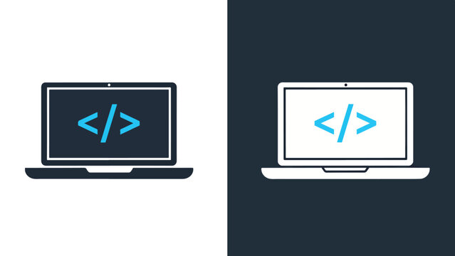 Code laptop icons - Blue icon set - Modern style icon - Vector icon set - Glyph and solid icon set - Icon vector - Flat Design Icon - Stock illustration