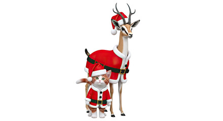 Cat and Gazelle Wearing Santa Outfits