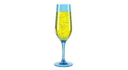 Champagne flute with yellow bubbly liquid and blue stem