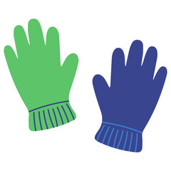 Obraz premium Green and blue gloves pair ideal for school safety, student protection, classroom activities, educational supplies, hygiene materials, and work equipment with flat design.