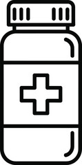 Obraz premium A simple line drawing of a medicine bottle with a cross on it.