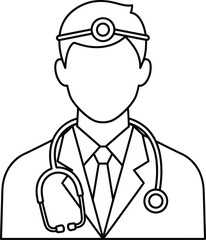 Simple line drawing of a doctor with a stethoscope around his neck.