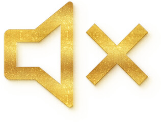 Obraz premium Golden glitter textured volume mute outline icon for silent audio