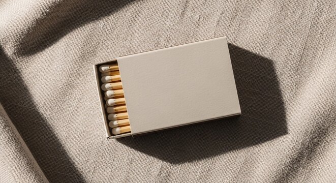 Minimal matchbox mockup on textured fabric background