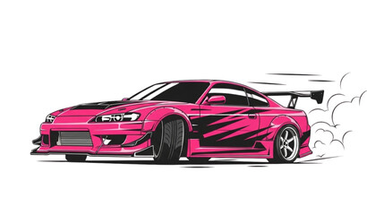  Pink Japanese drift car logo vector modern racing vehicle icon isolated © MD