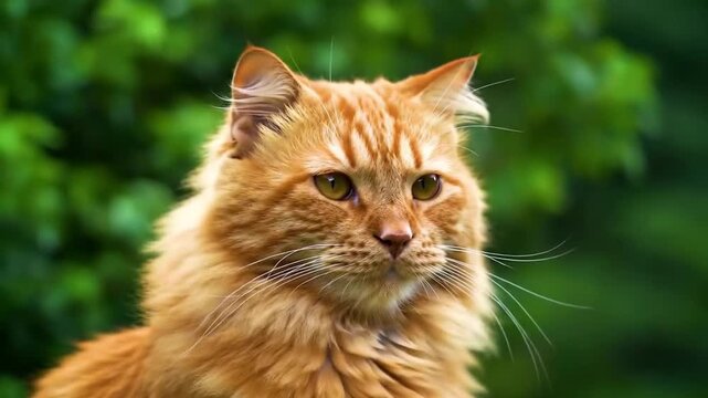 Orange Cat Portrait with Green Background.