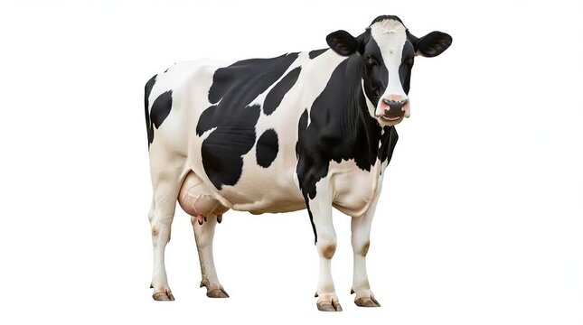 Realistic side view profile of a dairy Holstein cow isolated on white background, agriculture industry concept, generative AI