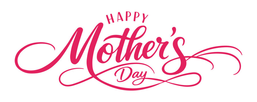 Happy Mother's Day Pink Calligraphy Typography Lettering Design isolate on transparent background for Greeting Card, Poster, Banner and Celebration Branding Use