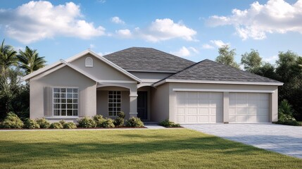 Fototapeta premium New Suburban Home Design: Modern Three-Car Garage House