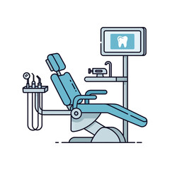 Modern Dental Chair with Equipment and Monitor - Flat Design
