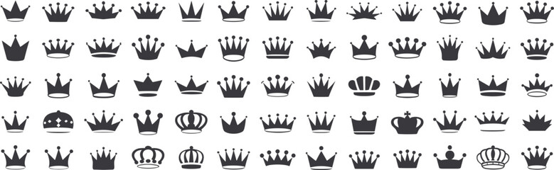 Crown silhouettes set featuring royal king and queen tiara icons isolated on white vector illustration collection © Mojahid