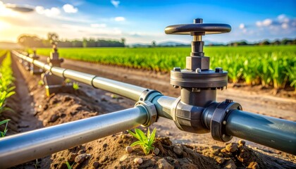 Fototapeta premium Irrigation system pipes supplying water to growing crops