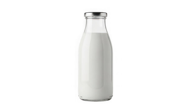 Glass milk bottle with white milk isolated on transparent background