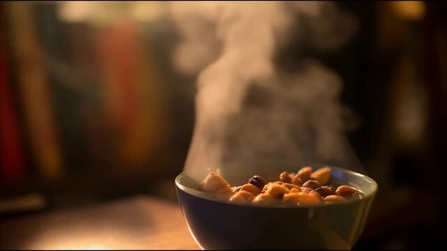 Delicious Hot Breakfast Cereal Steaming in a Bowl on a Warm Morning.