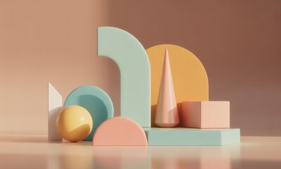 Pastel geometric shapes create an abstract, minimalist still life