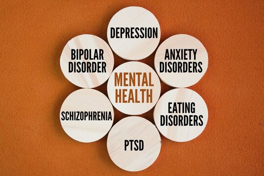 Common mental health issues affecting millions worldwide include depression, anxiety disorders, bipolar disorder, PTSD, schizophrenia, and eating disorders word.