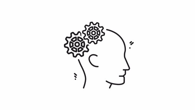 Cognition line icon animation. Cognition line icon featuring a head with a clock and gear inside, suitable for technology or time management concepts. Animated outline icon