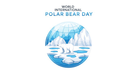 Vector illustration of a polar bear on melting ice for World International Polar Bear Day with a blue and white color scheme.