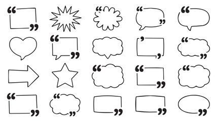 Fototapeta premium A Set of 12 Hand-Drawn Speech Bubbles and Quotation Marks in Black and White
