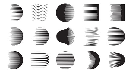 Abstract Glitch Effects in a Minimalist Collection of Black and White Geometric Shapes