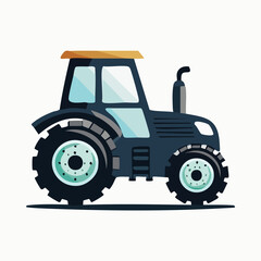 Fototapeta premium Dark Blue Tractor with Light Blue Wheels and Yellow Roof on a White Background.