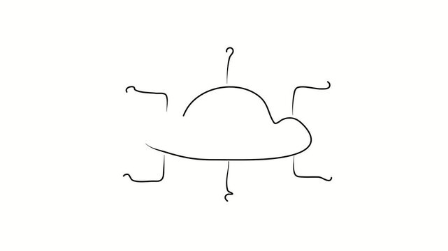 Cloud hosting. Contour drawing, silhouett animation. Video 4k object illustration self-drawing. Minimalist continuous line drawing silhouette on a white background new