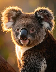 A close-up portrait of a koala with a blurred background