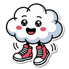 Happy Cloud Wearing Sneakers Cute Sticker   Adorable Smiling Cloud with Sneakers Illustration   Cheerful Cartoon Cloud Kawaii Digital Sticker   Cute Cloud Character with Fun Shoes Illustration  © NeoArtist