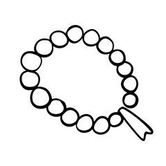 Obraz premium Single hand-drawn doodle of Islamic prayer beads or Tasbih. Minimalist black and white line art vector element, perfect for Ramadan, Eid Mubarak, or Islamic spiritual themed designs, social media post