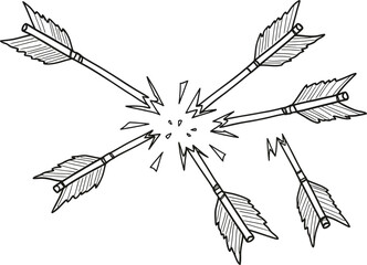 Fototapeta premium A group of arrows intersecting in mid air with one bent