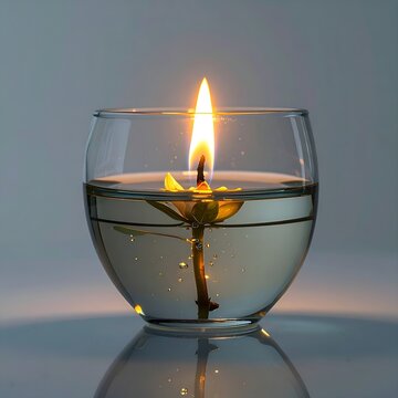 Floating Candle in Glass Bowl at Night on Water with White Background