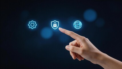 Hand touching digital security icons