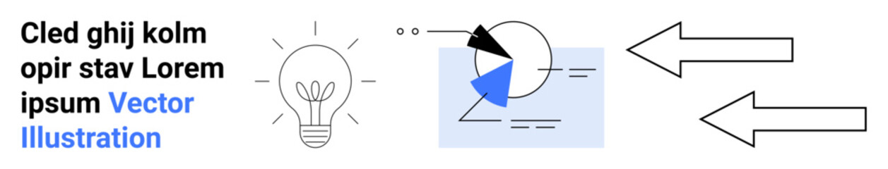 Obraz premium Lightbulb with text symbolizing ideas, pie chart with arrows indicating direction, and data flow. Ideal for innovation, creativity, business, analytics, direction, data visualization simple landing