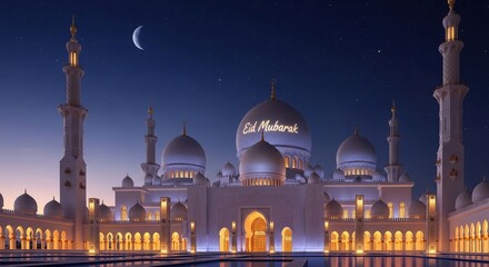 Fototapeta premium Mosque Architecture at Night with Crescent Moon.
