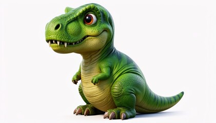 Obraz premium Cute Cartoon Dinosaur: A friendly and adorable green cartoon dinosaur smiles, exuding charm. 
