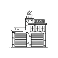 Obraz premium Fire station building with tower and garage doors